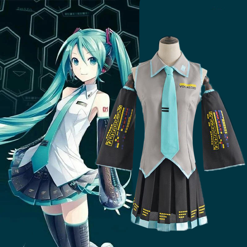 Hatsune Miku Cosplay Costume with Dress, Sleeves, Tie, and Hair Accessories