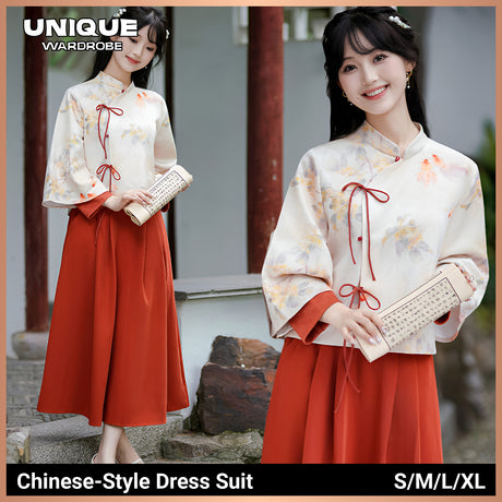 Elegant Floral New Chinese Style Dress Suit