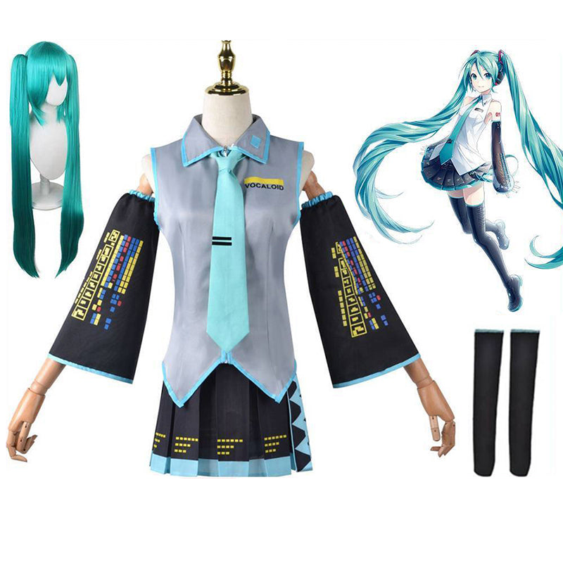 Hatsune Miku Cosplay Costume with Dress, Sleeves, Tie, and Hair Accessories