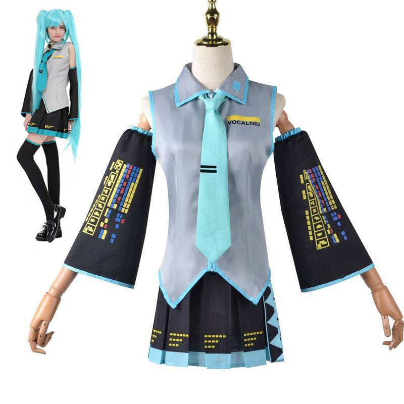 Hatsune Miku Cosplay Costume with Dress, Sleeves, Tie, and Hair Accessories