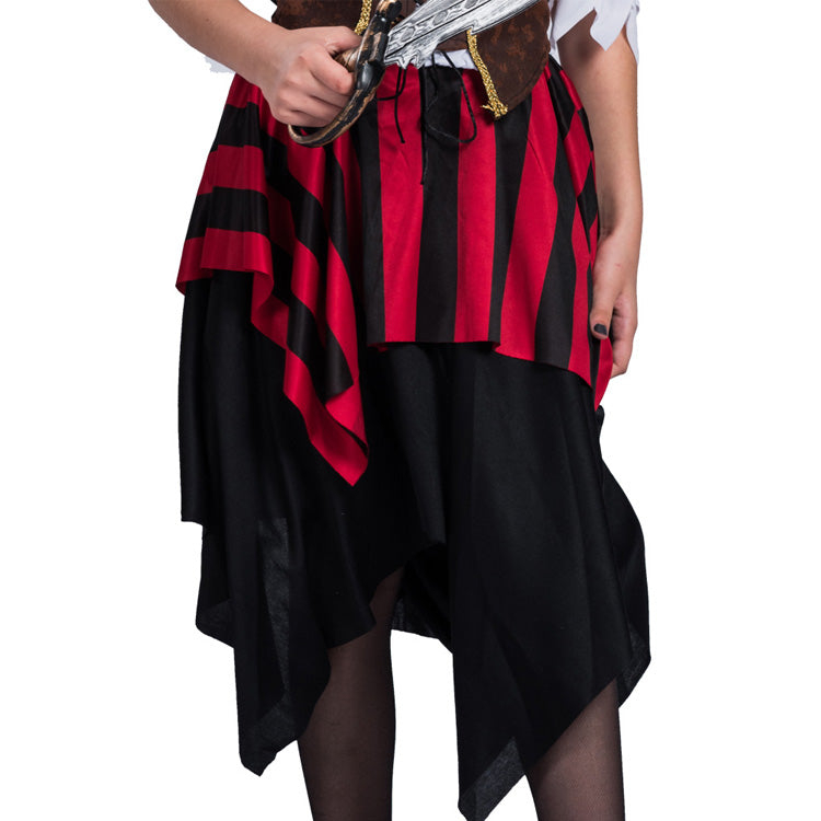 Girls' Pirate Cosplay Dress with Red Stripes & Corset