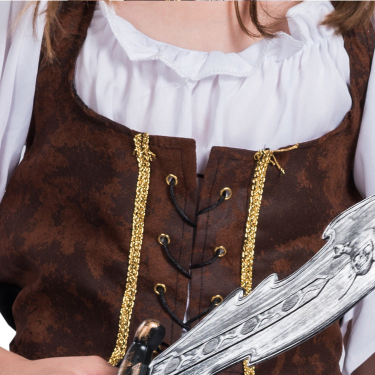 Girls' Pirate Cosplay Dress with Red Stripes & Corset