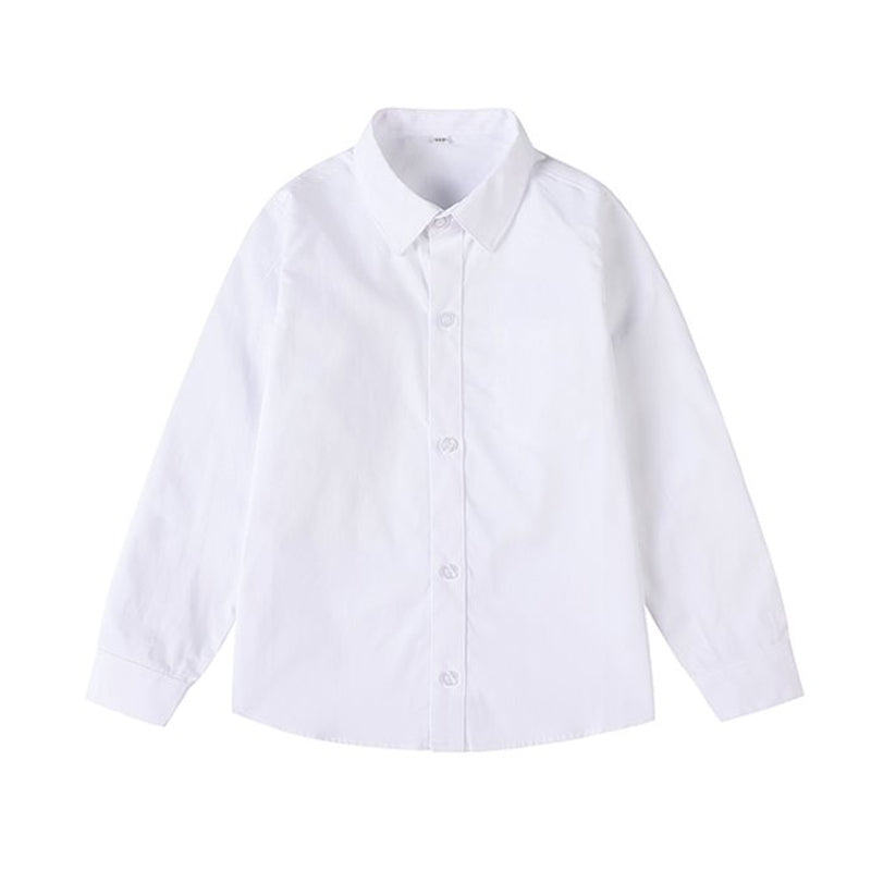 Girls Peter Pan Collar Long Sleeve School Shirt - Classic Uniform Top in White and Light Blue