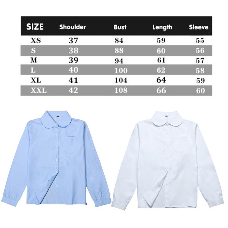 Girls Peter Pan Collar Long Sleeve School Shirt - Classic Uniform Top in White and Light Blue