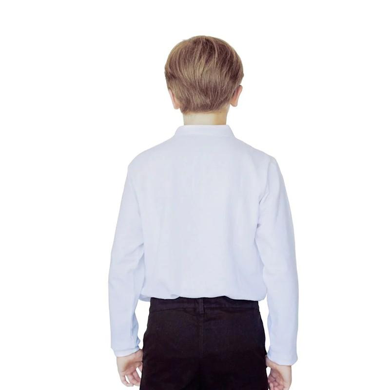 Girls Peter Pan Collar Long Sleeve School Shirt - Classic Uniform Top in White and Light Blue