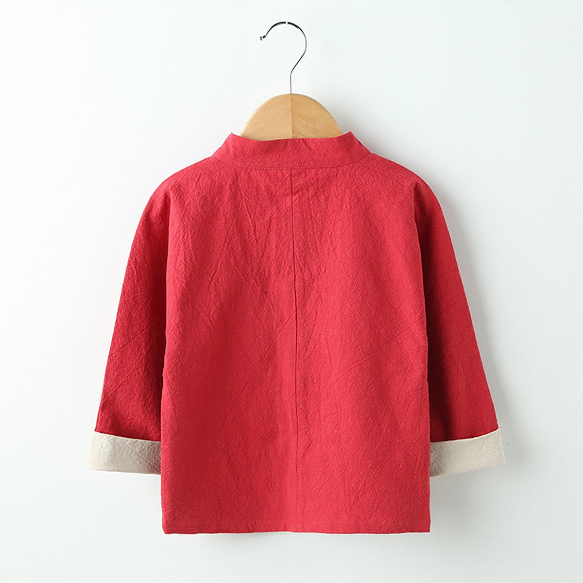 Boys' Tang suit top in green/red - traditional Hanfu design