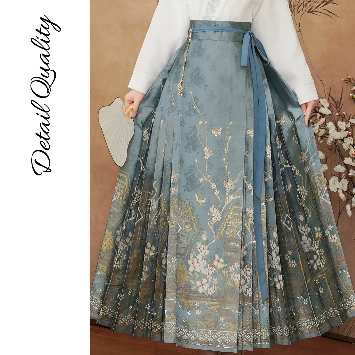 Elegant Chinese style set with horseface skirt and embroidered blouse
