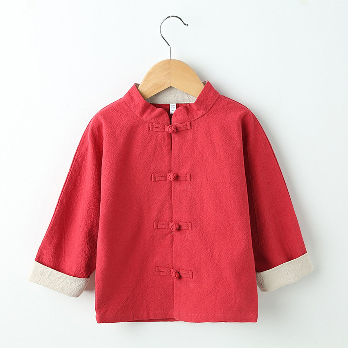Boys' Tang suit top in green/red - traditional Hanfu design