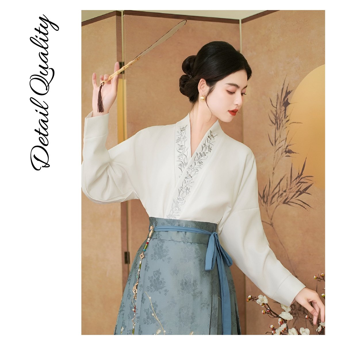 Elegant Chinese style set with horseface skirt and embroidered blouse