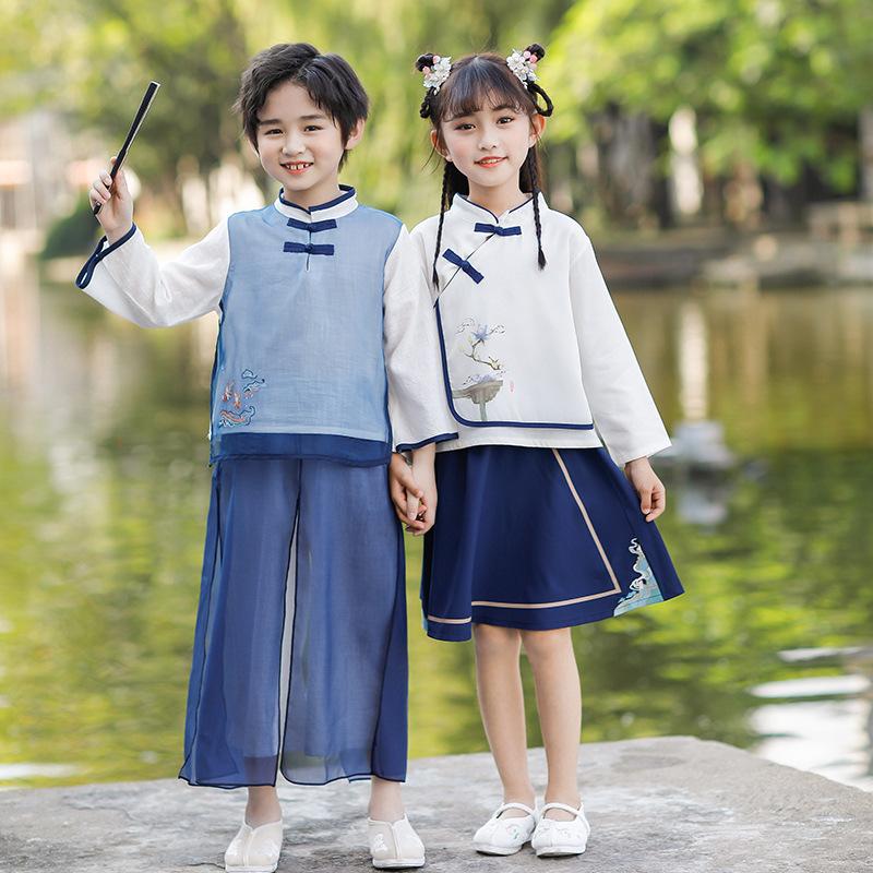 Boys Chinese Outfit with embroidered Hanfu traditional clothing