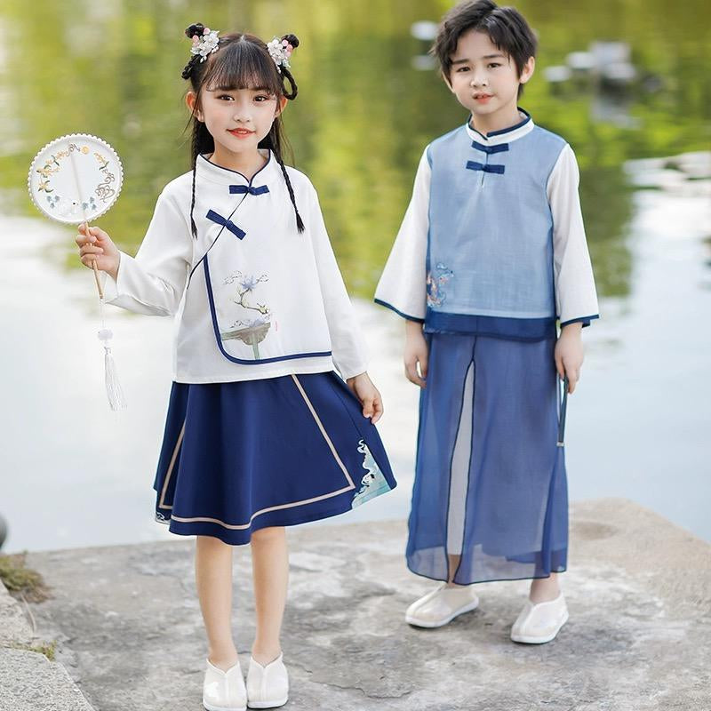 Boys Chinese Outfit with embroidered Hanfu traditional clothing