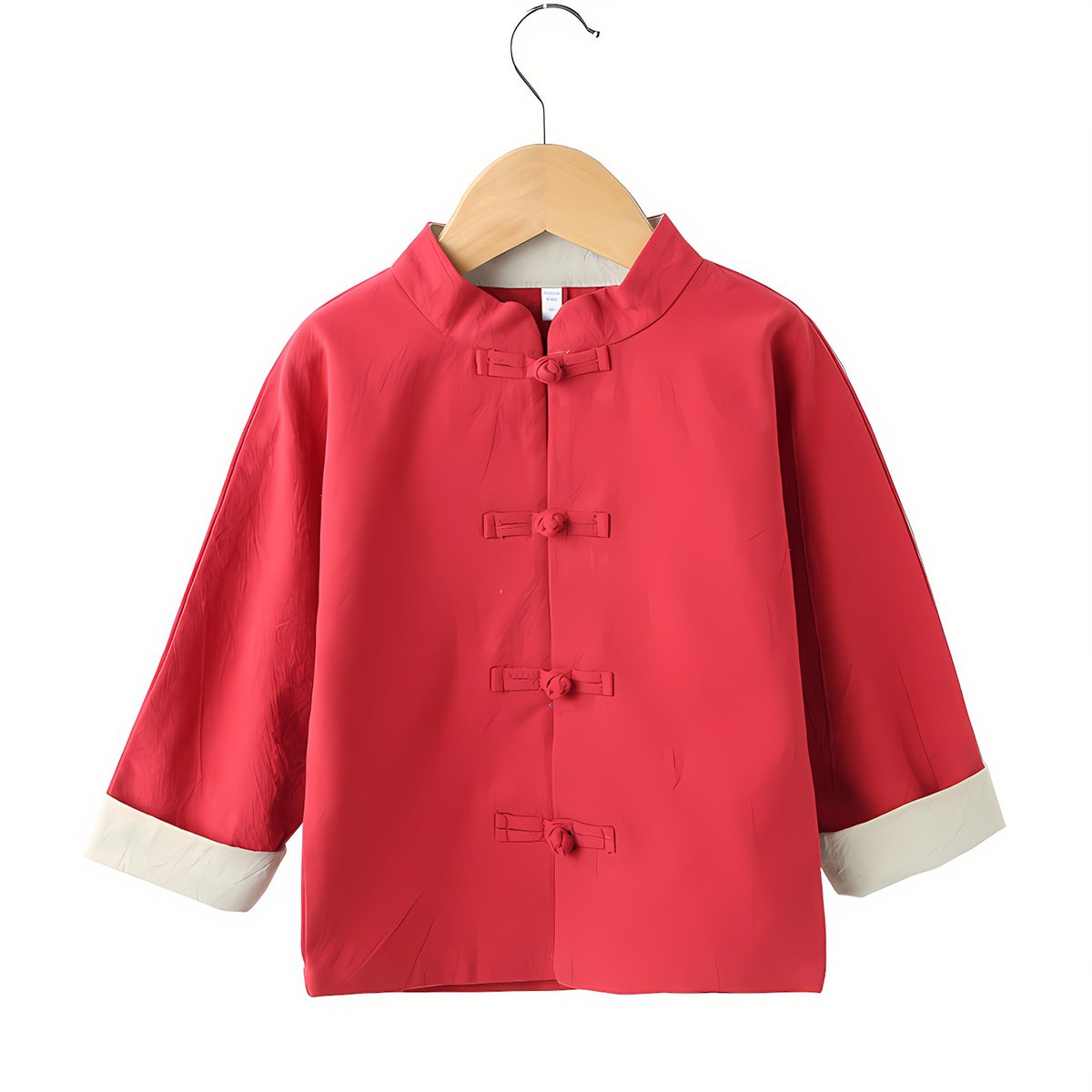 Boys' Tang suit top in green/red - traditional Hanfu design
