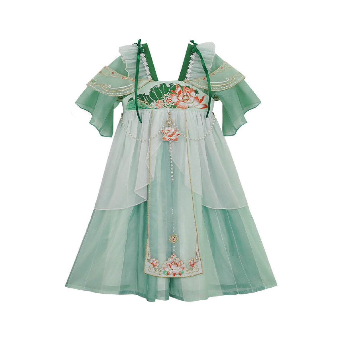 Girls Green Hanfu Dress Traditional Chinese Princess Costume