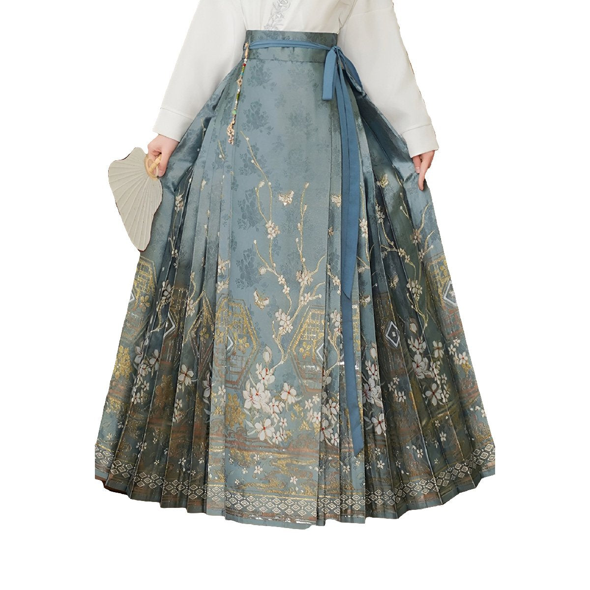 Elegant Chinese style set with horseface skirt and embroidered blouse