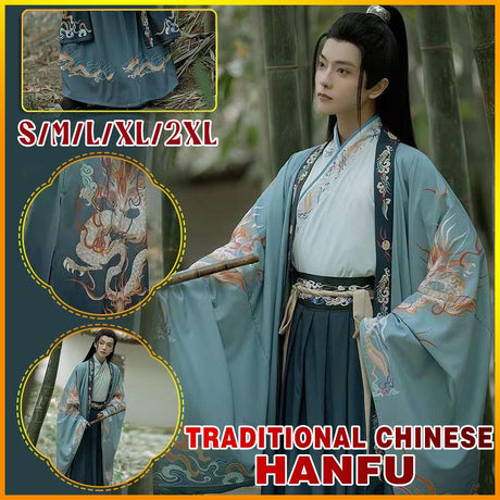 Men's Majestic Dragon-Embroidered Hanfu
