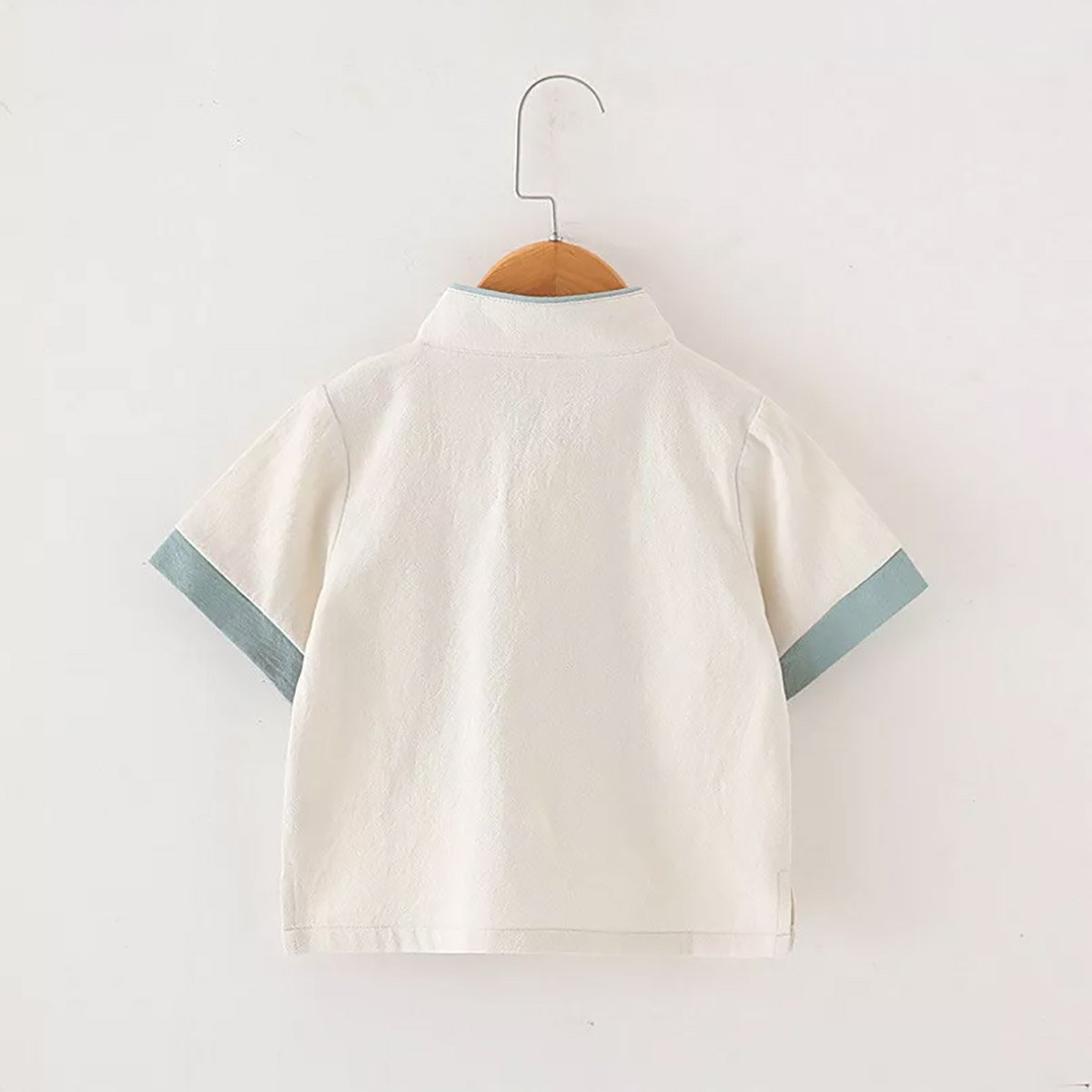 Boys' Tang Suit Hanfu two-piece set - traditional Chinese attire with embroidery in white and light blue
