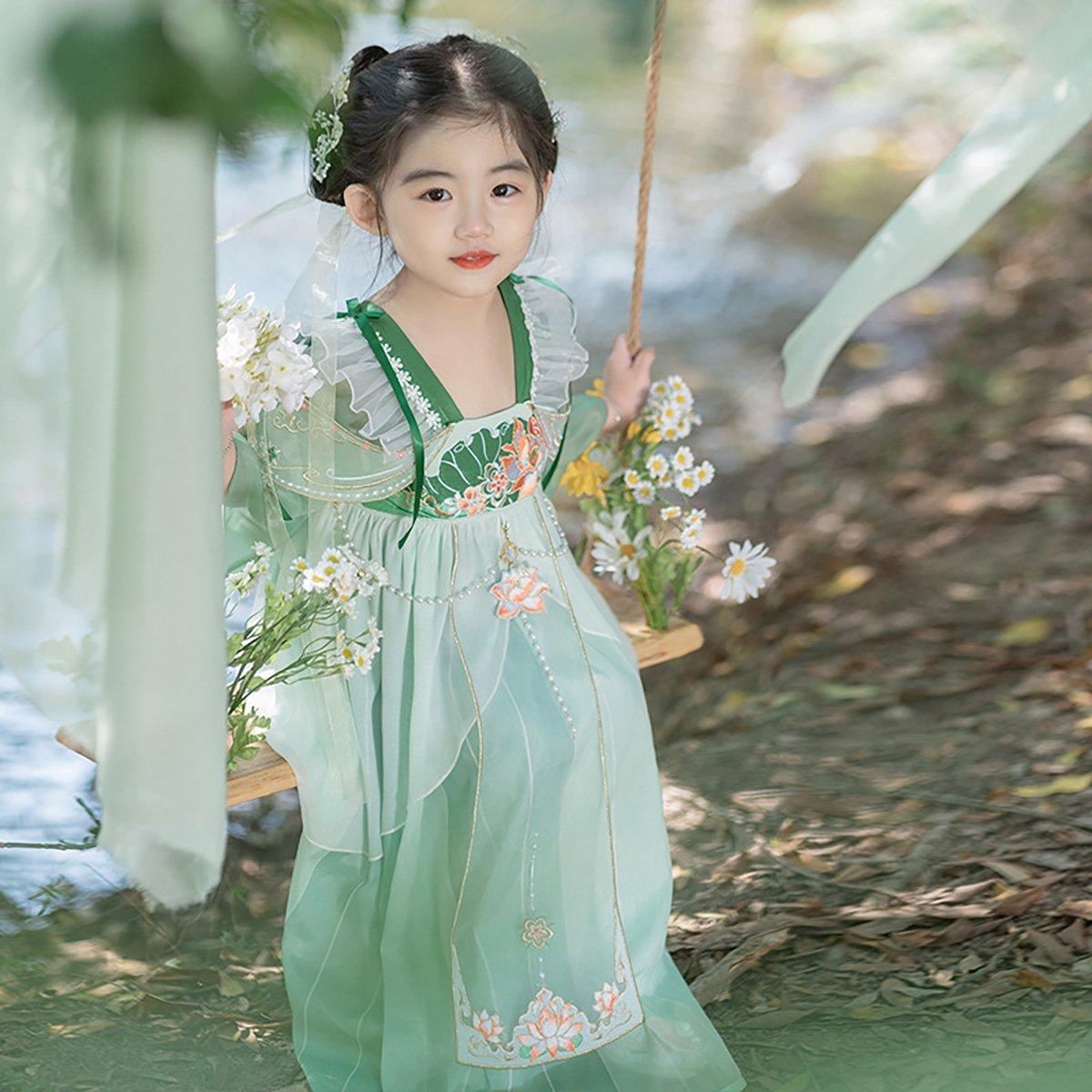 Girls Green Hanfu Dress Traditional Chinese Princess Costume
