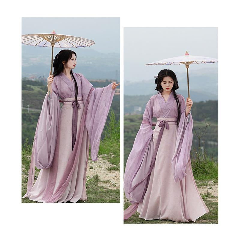 Elegant Lavender Chinese Hanfu dress inspired by traditional Chinese fashion