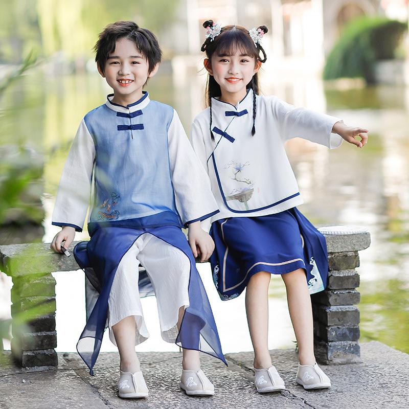 Boys Chinese Outfit with embroidered Hanfu traditional clothing