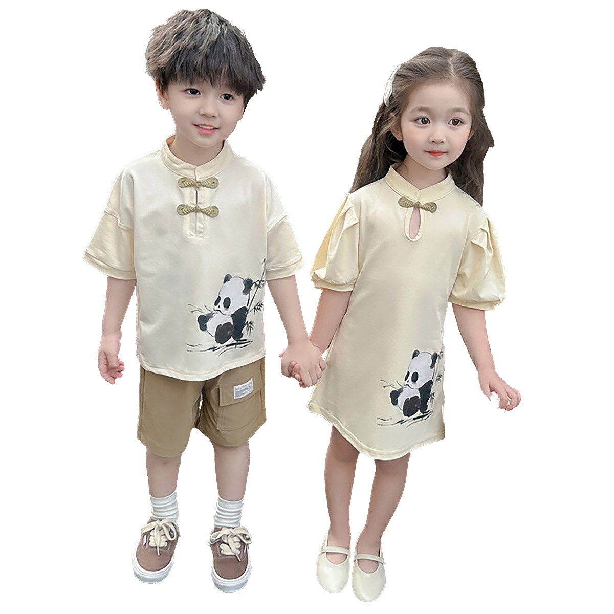 Girls Animal Print Dress with panda design traditional Chinese outfit