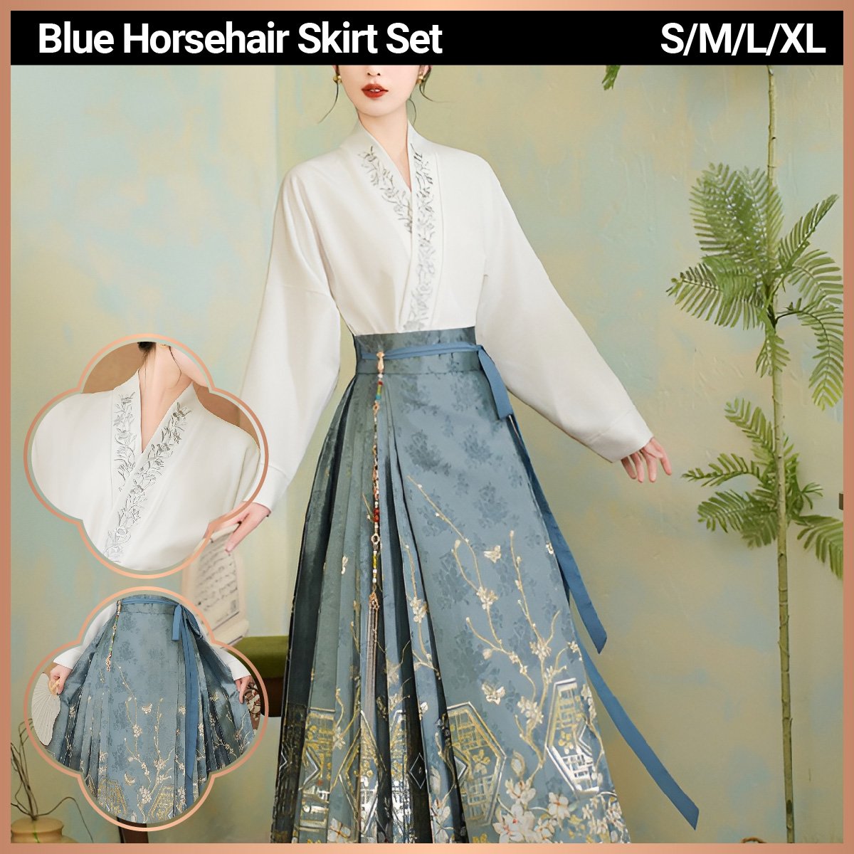 Elegant Chinese style set with horseface skirt and embroidered blouse