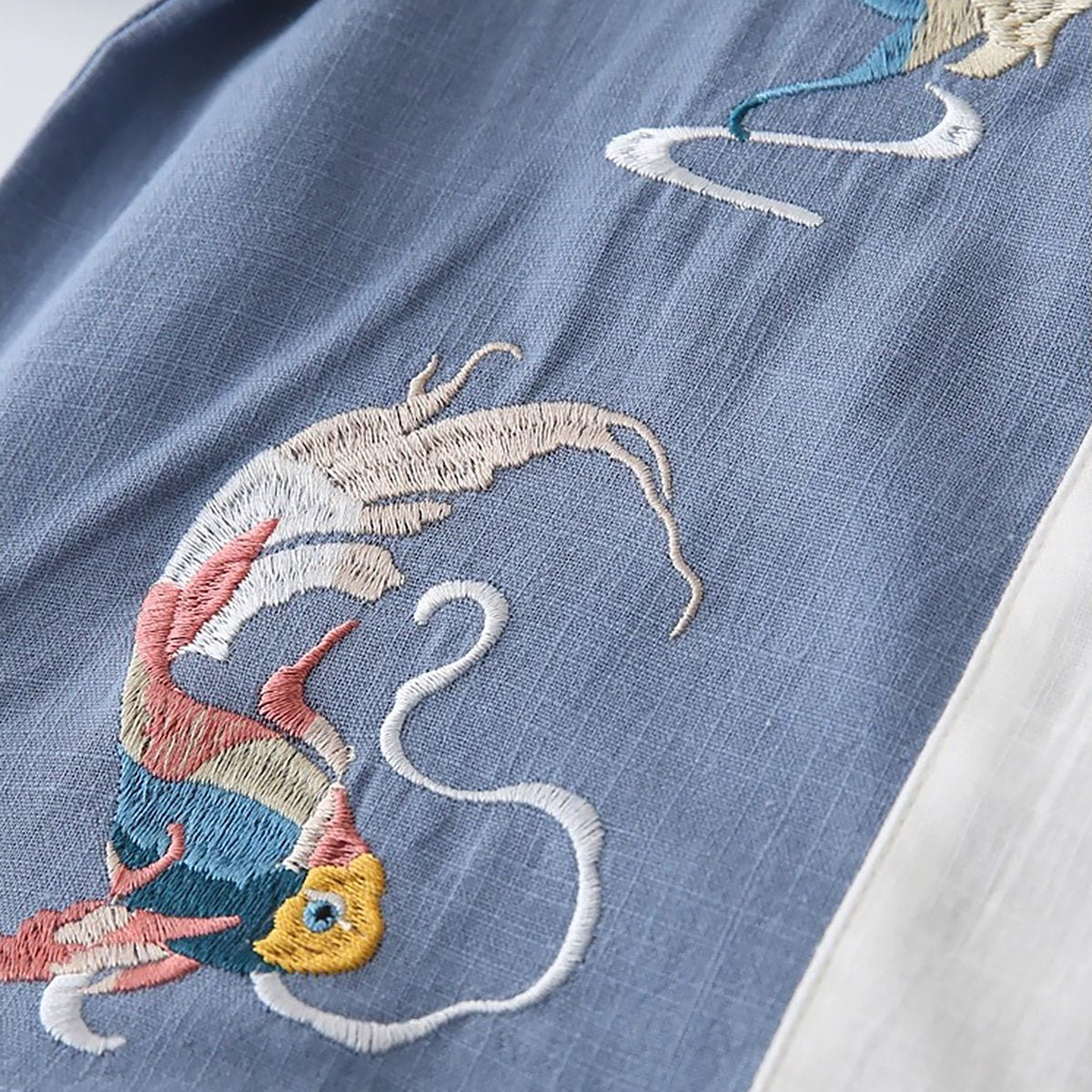 Boys' short-sleeved Hanfu top - traditional Chinese attire with embroidery in blue and light green