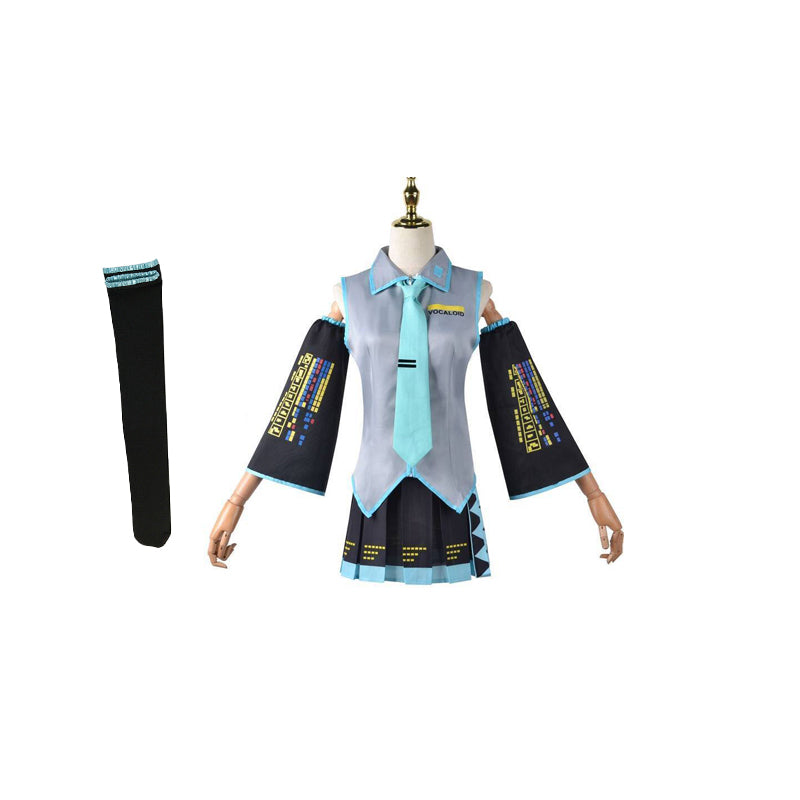 Hatsune Miku Cosplay Costume with Dress, Sleeves, Tie, and Hair Accessories