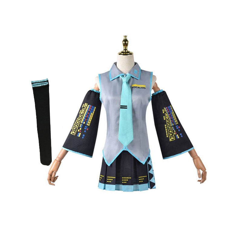 Hatsune Miku Cosplay Costume with Dress, Sleeves, Tie, and Hair Accessories