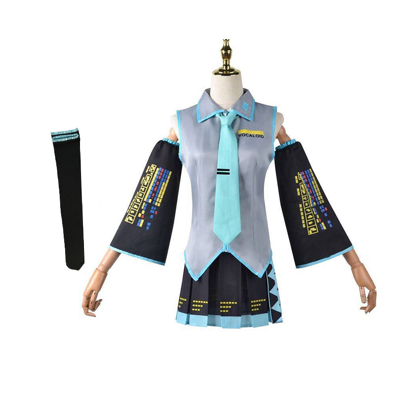 Hatsune Miku Cosplay Costume with Dress, Sleeves, Tie, and Hair Accessories