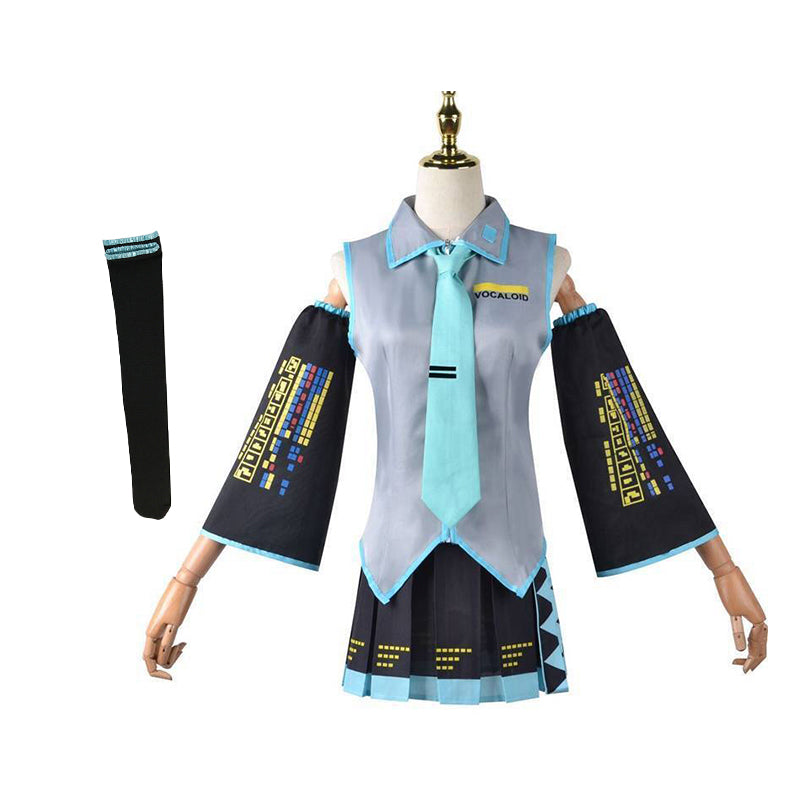 Hatsune Miku Cosplay Costume with Dress, Sleeves, Tie, and Hair Accessories