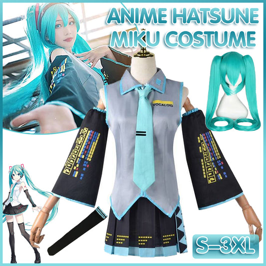 Hatsune Miku Cosplay Costume with Dress, Sleeves, Tie, and Hair Accessories