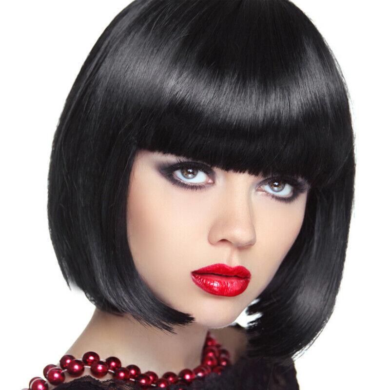 Womens Short Straight BOB Sleek Hair with bang Synthetic Cosplay Wig Wigs Party - Aimall