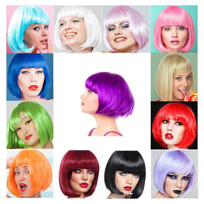 Womens Short Straight BOB Sleek Hair with bang Synthetic Cosplay Wig Wigs Party - Aimall