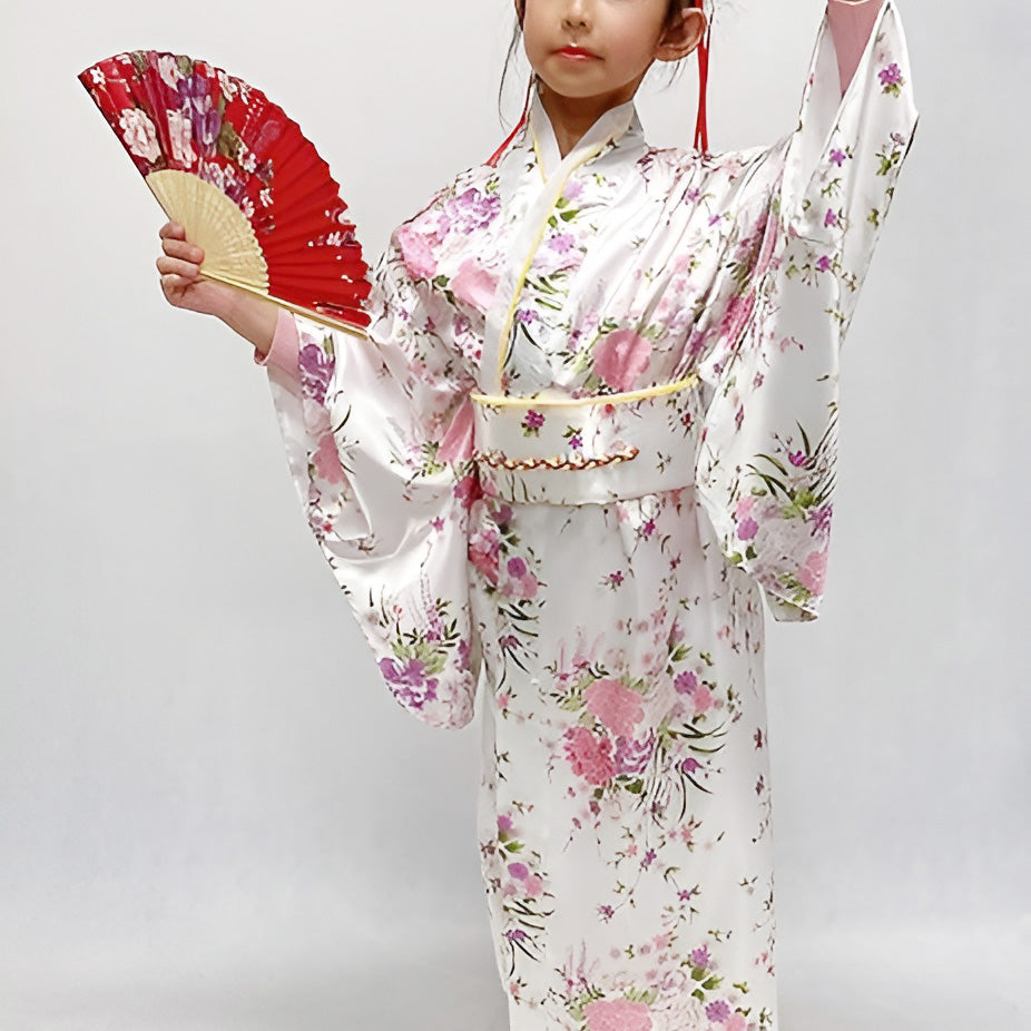 Traditional Japanese Girls' Blossom Kimono Dress Set