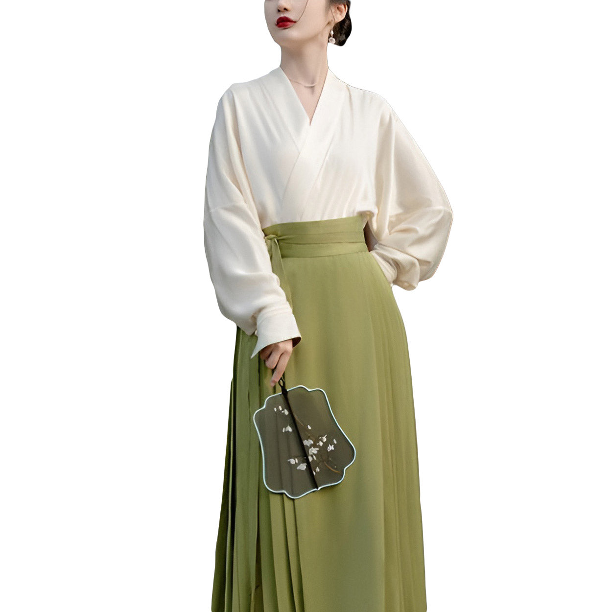 New Chinese Style Green Ma Mian Skirt Set