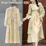 Beige One Piece Dress-Modern Cheongsam