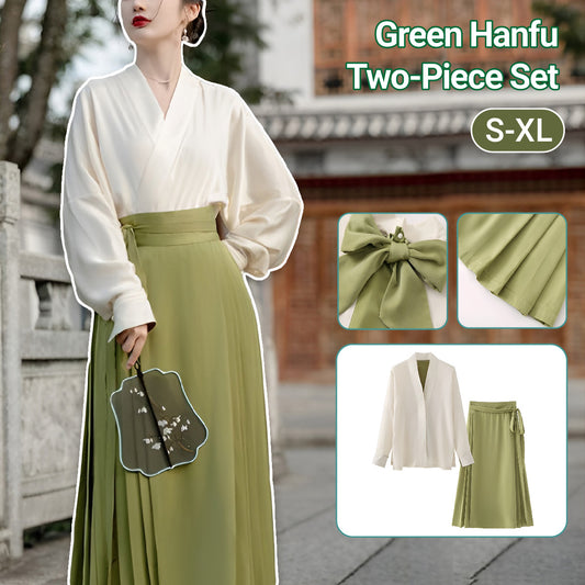 New Chinese Style Green Ma Mian Skirt Set