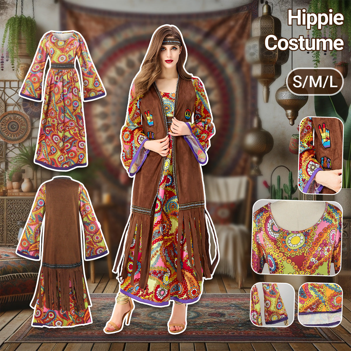 70s Retro Hippie Costume Set Cosplay