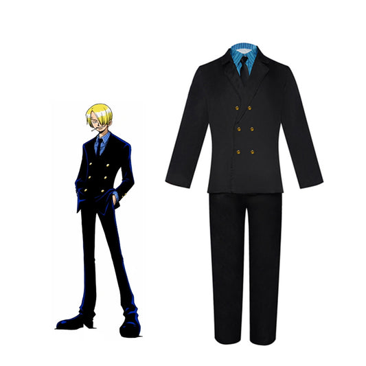 One Piece Sanji Blue Suit Cosplay Outfit