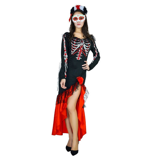 Women's Day of the Dead Dress with Skeleton & Floral Design