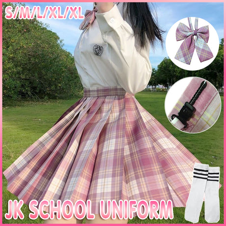 Classic Plaid JK Uniform Set with Blouse, Skirt, Tie, and Socks