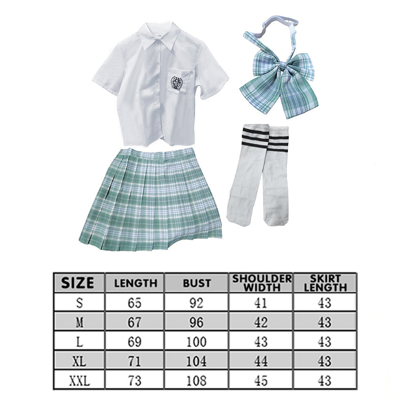 Light Green JK School Uniform Set - Pleated Skirt, White Shirt, Tie, and Socks for Girls