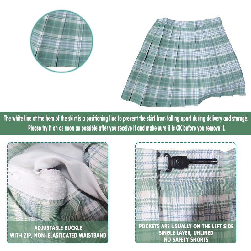 Light Green JK School Uniform Set - Pleated Skirt, White Shirt, Tie, and Socks for Girls