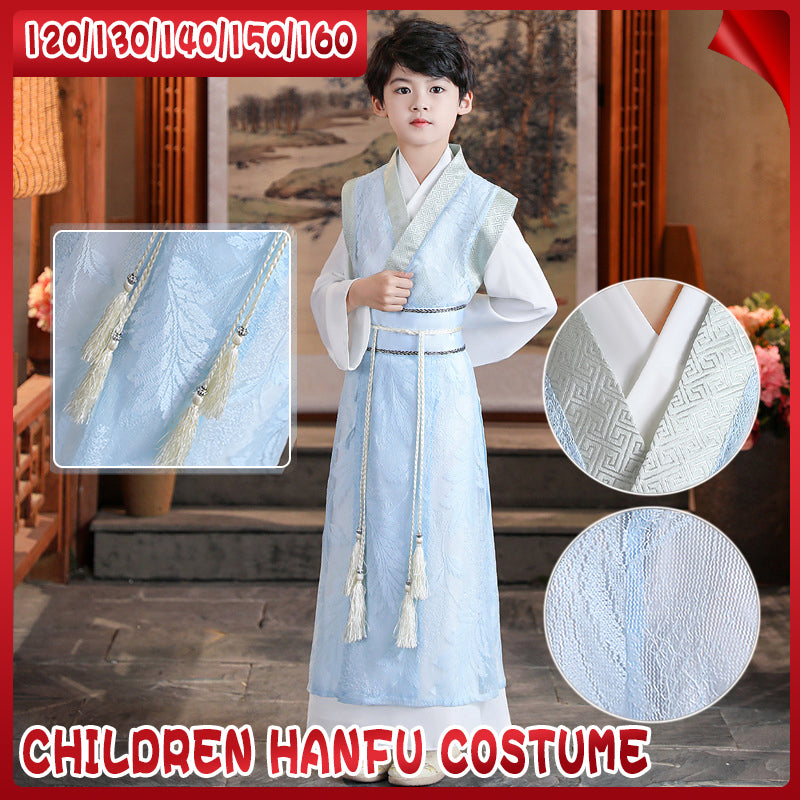 oys Ancient Chinese Hanfu Costume - Traditional Kids Summer Robe in Light Blue