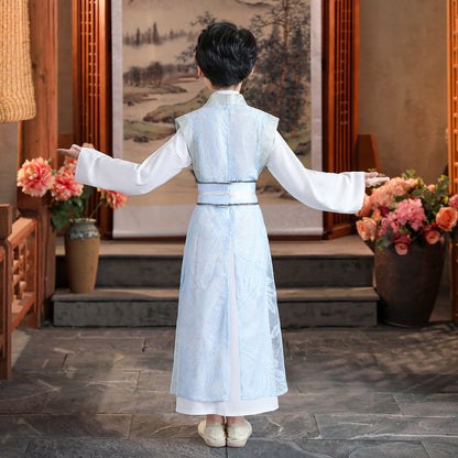 oys Ancient Chinese Hanfu Costume - Traditional Kids Summer Robe in Light Blue