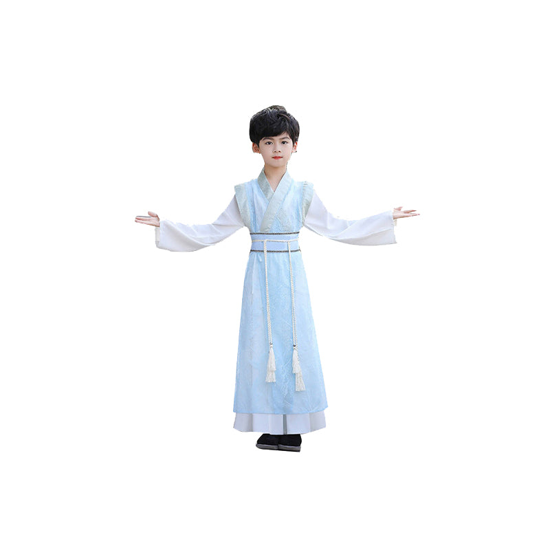 oys Ancient Chinese Hanfu Costume - Traditional Kids Summer Robe in Light Blue