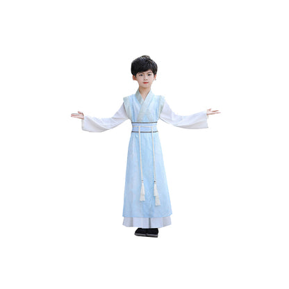 oys Ancient Chinese Hanfu Costume - Traditional Kids Summer Robe in Light Blue