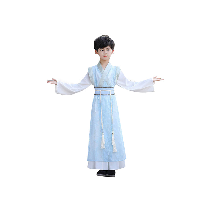 oys Ancient Chinese Hanfu Costume - Traditional Kids Summer Robe in Light Blue