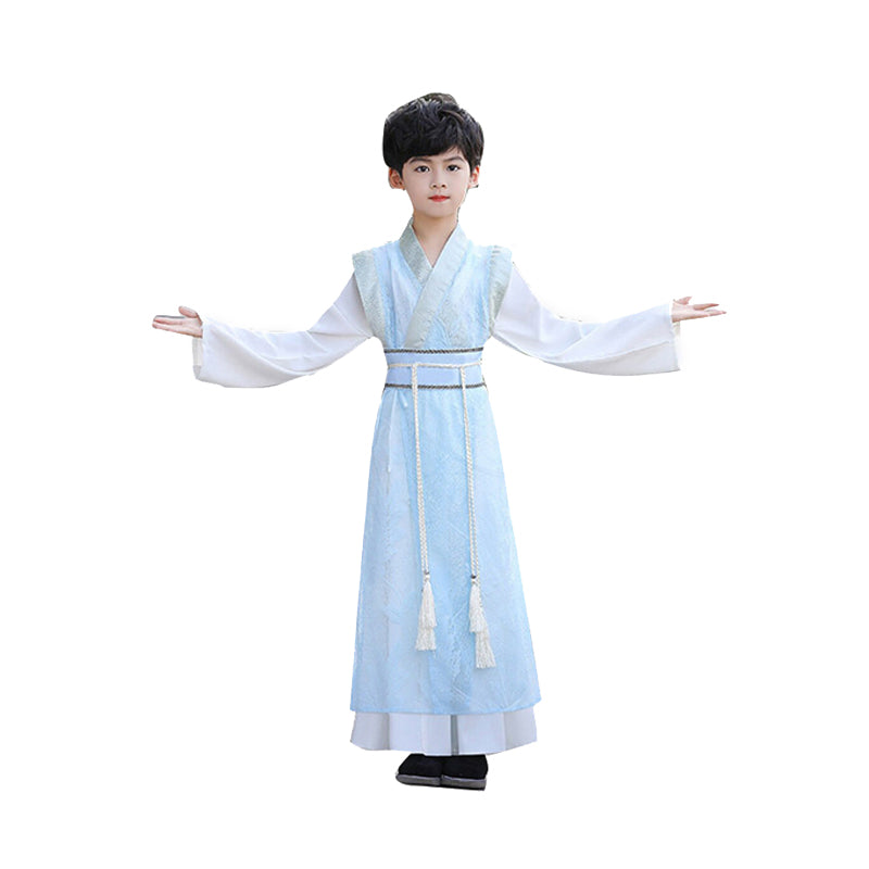 oys Ancient Chinese Hanfu Costume - Traditional Kids Summer Robe in Light Blue