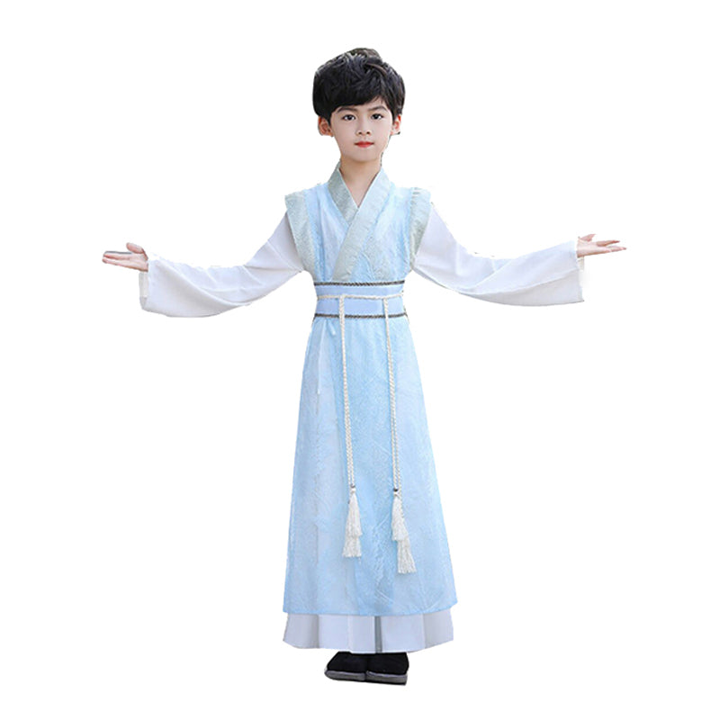 oys Ancient Chinese Hanfu Costume - Traditional Kids Summer Robe in Light Blue